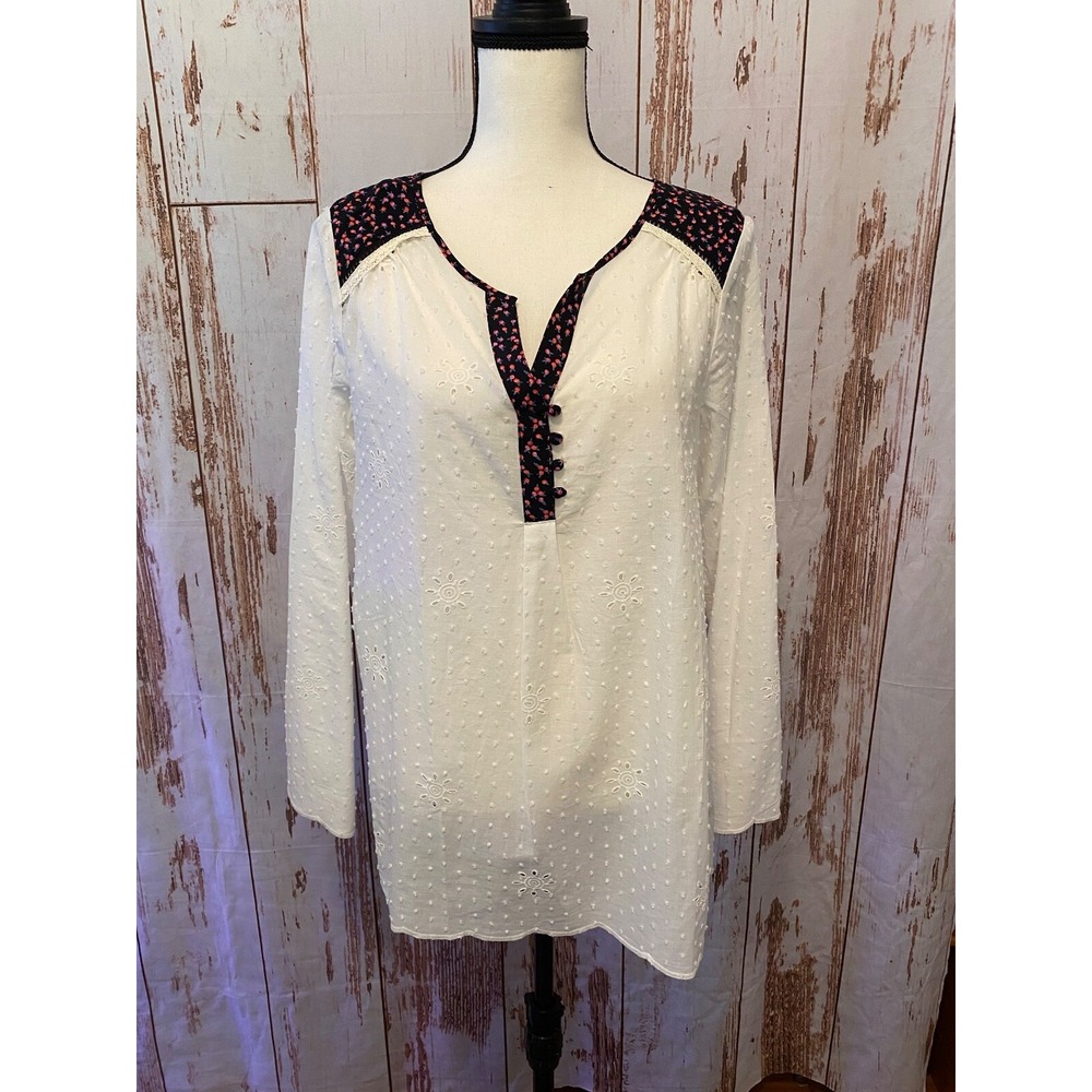 Matilda Jane Women Size Med NWT Eyelet Snow Globe Peasant Tunic Floral Blouse